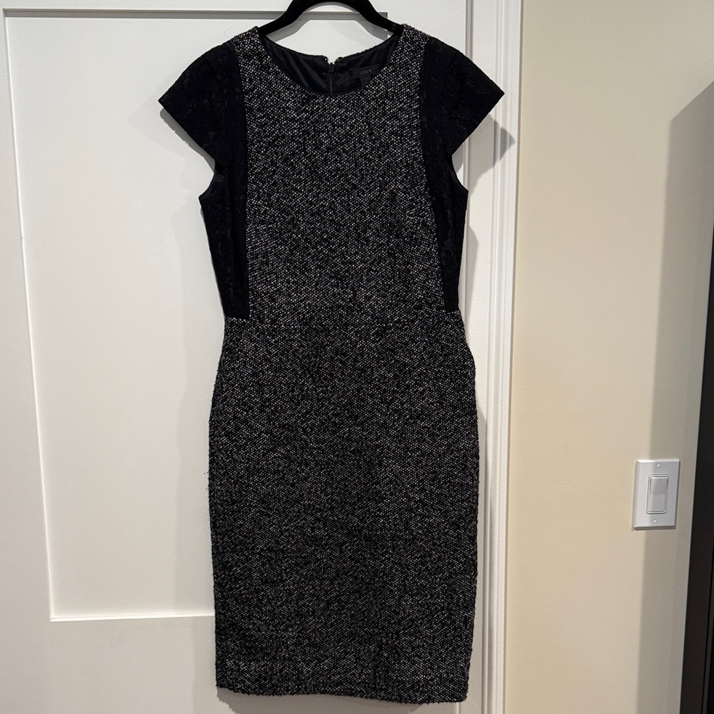 J Crew Black and Gray Tweed + Lace Women's Dress